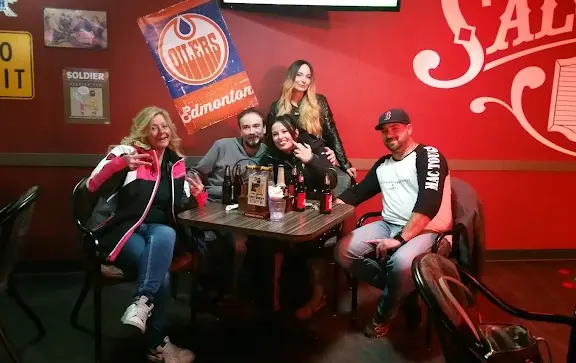 A happy group of friends out at Kicks Saloon